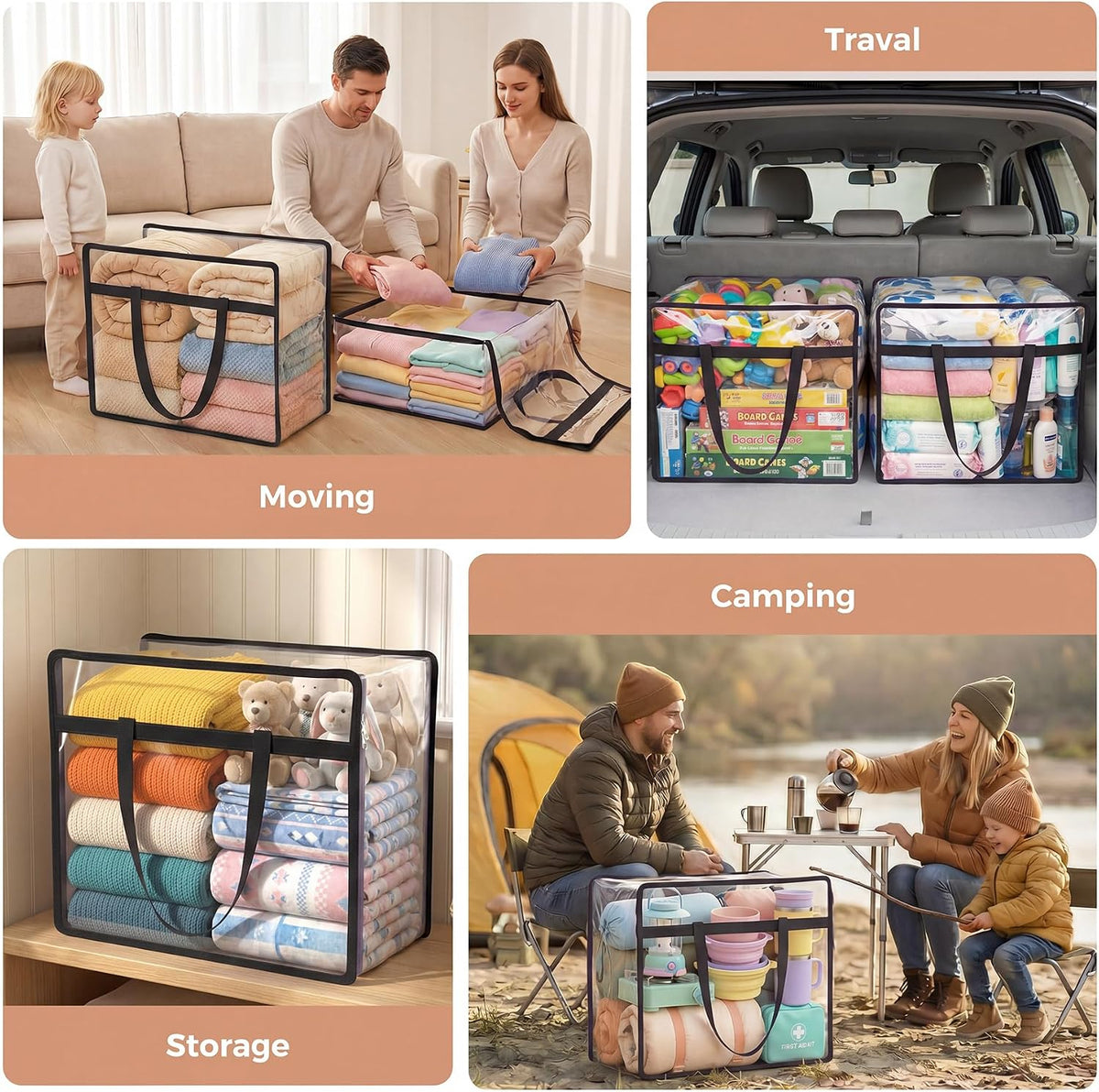Clear Storage Bags for Clothes, 45L Closet Organizers and Storage