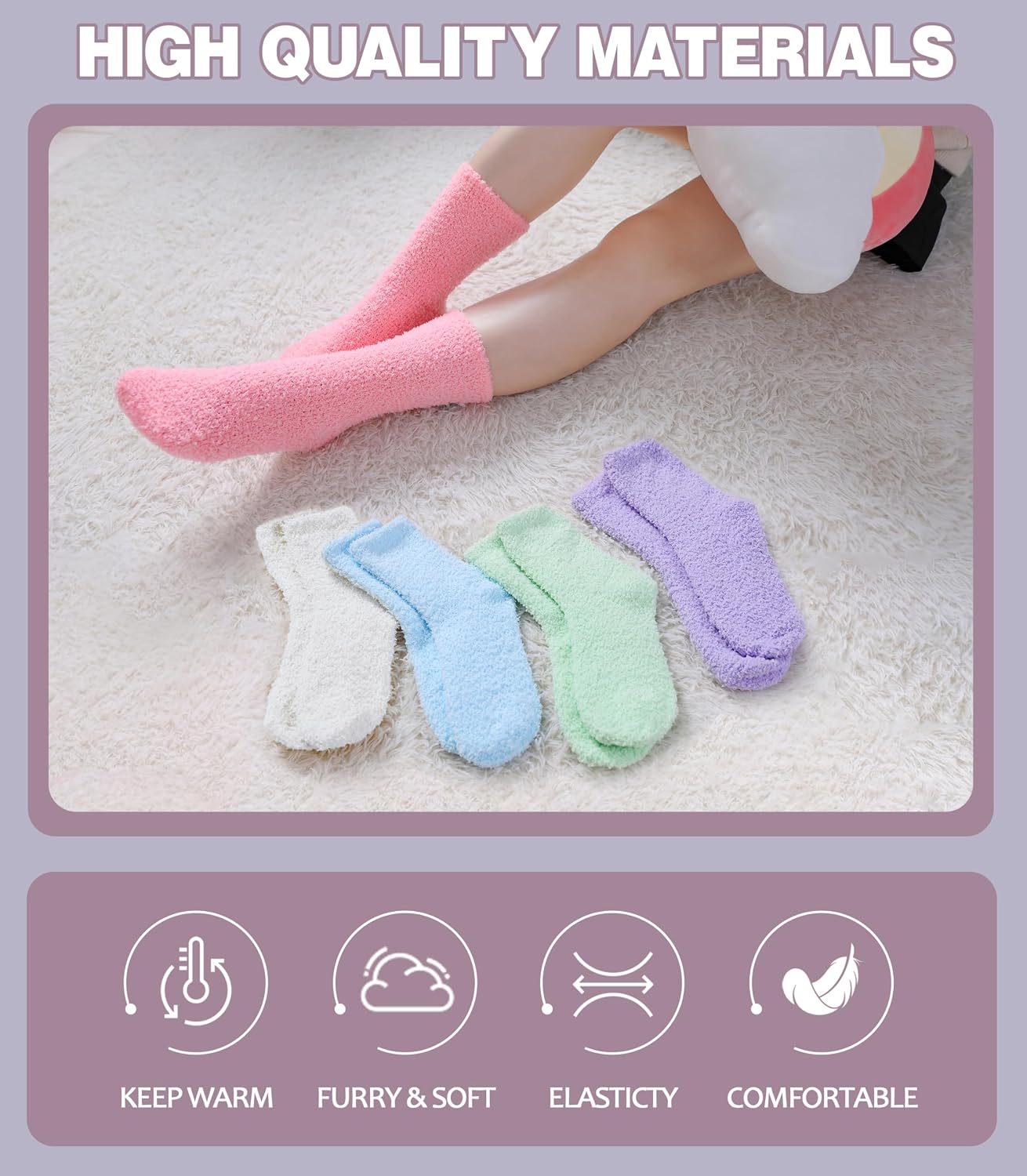 LANLEO 5/6 Pairs Womens Super Soft Fuzzy Plush Warm Winter Home Sleeping Slipper Socks
