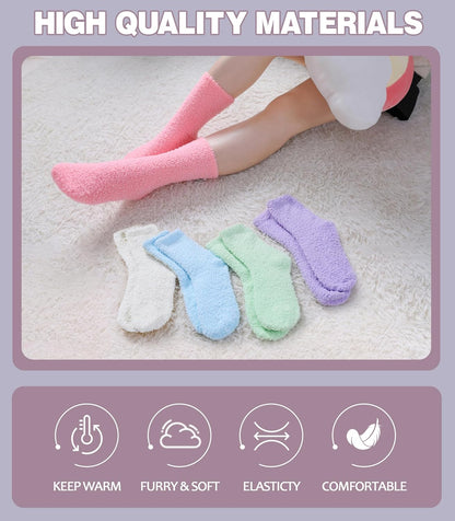 LANLEO 5/6 Pairs Womens Super Soft Fuzzy Plush Warm Winter Home Sleeping Slipper Socks