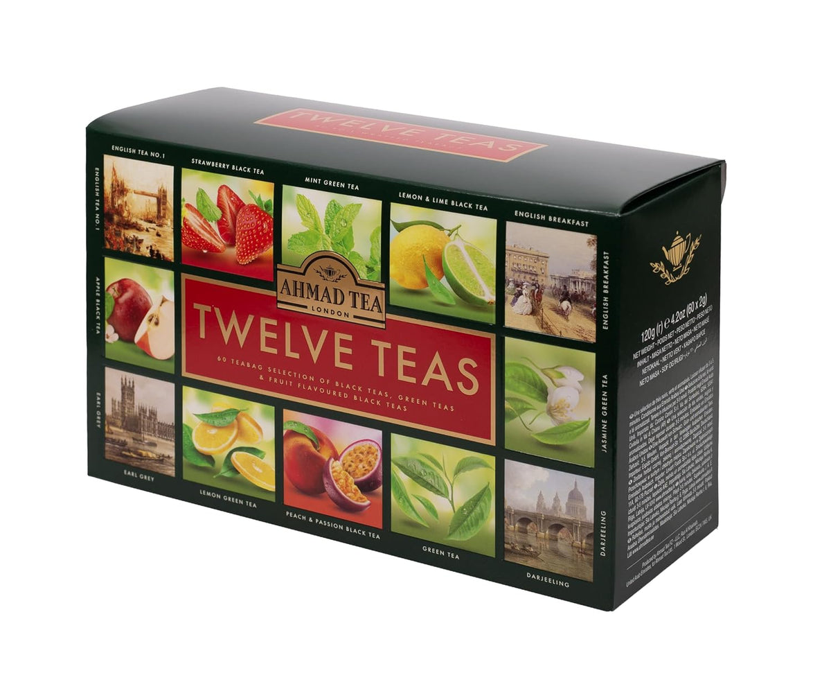 Ahmad Tea Variety Gift Box, 60 Foil Enveloped Teabags, Twelve Teas, 1 Count