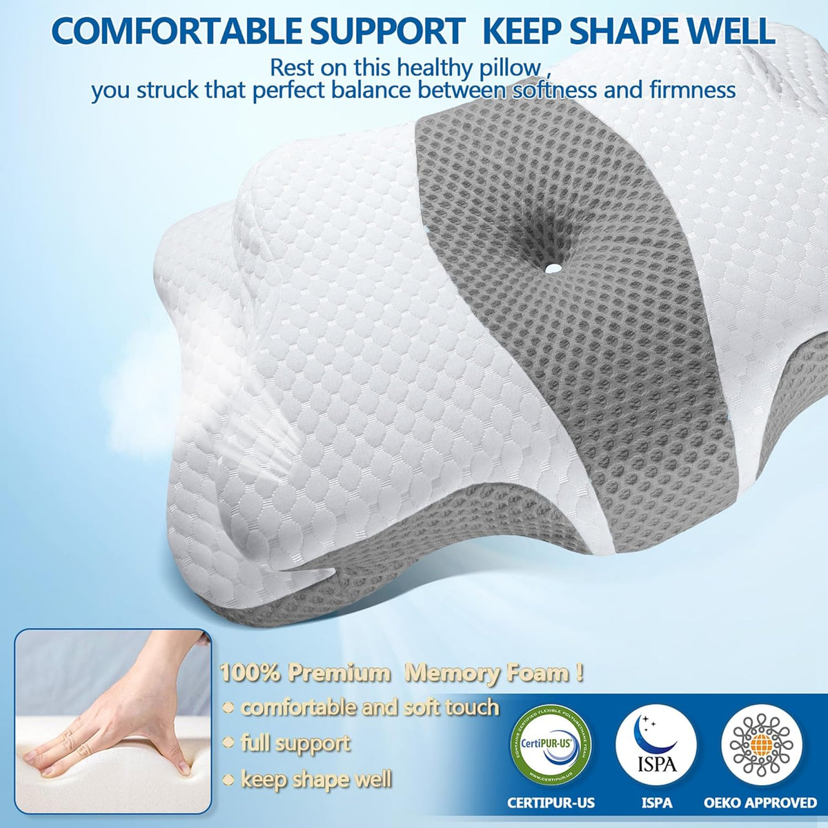 CHxxy Cervical Neck Pillow for Pain Relief Sleeping, Memory Foam Pillows