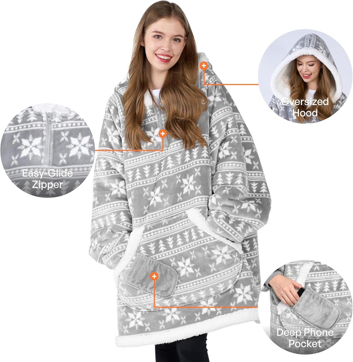 Giggling Getup Wearable Blanket Hoodie for Adults Gifts for Teen Girls Sister Women Sherpa Fleece Printed Hooded Blanket Sweatshirt Warm Cozy with Pocket & Sleeves Beige Cat