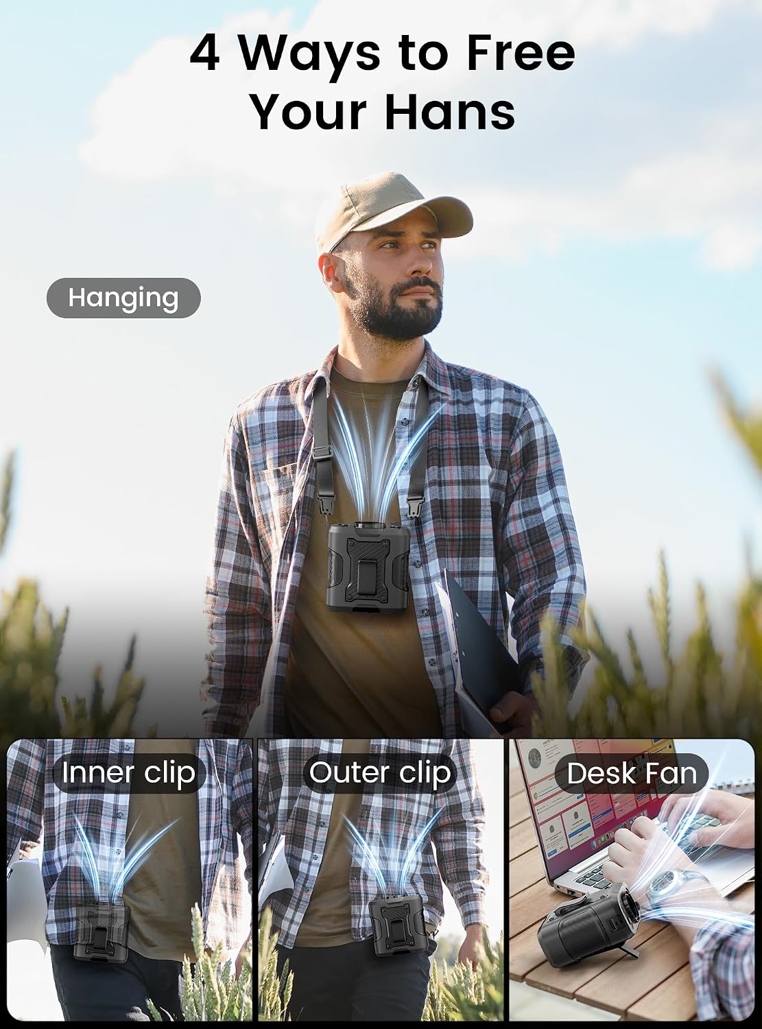 Koonie Waist Clip-on Fan for Shirt, 100 Levels of Speeds, 24H Work Time