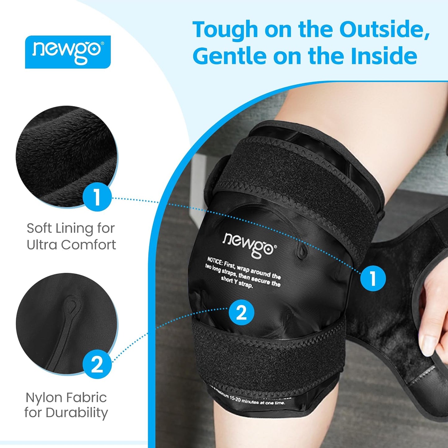NEWGO Knee Ice Pack Wrap, Ice Pack for Knees Cold Compression Therapy for Knee Replacement Surgery, Arthritis Pain, ACL, Swelling, Sports Injuries (21.7" x 9.8") - Blue