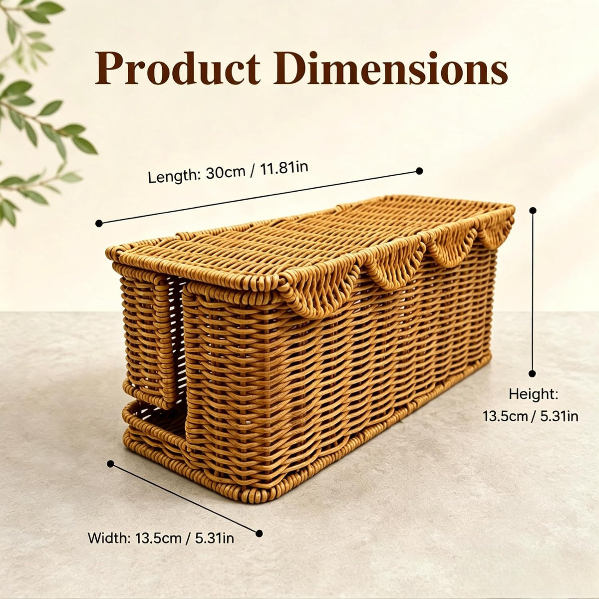 Cable Management Box, Faux Rattan Cord Organizer Basket for Power Strips
