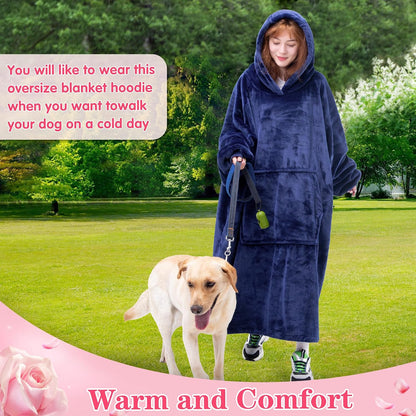 Waitu Wearable Blanket Sweatshirt Gifts for Women and Men, Warm and Cozy Giant Blanket Hoodie, Thick Flannel Blanket with Sleeves and Giant Pocket - Dark Gray