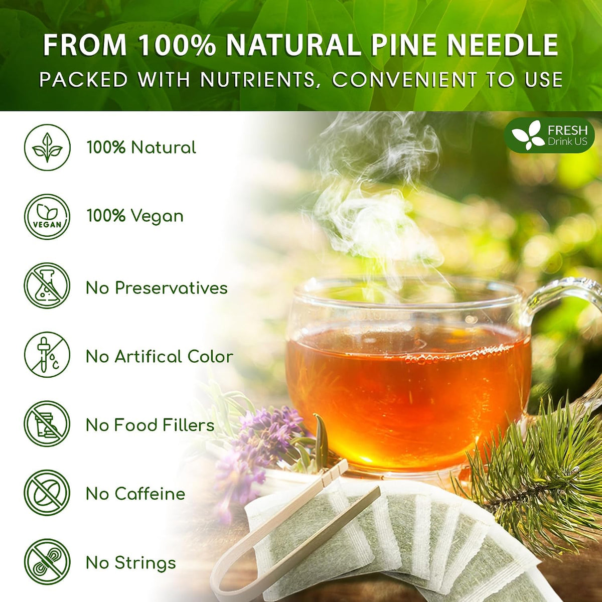 FreshDrinkUS, Premium Pine Needle Tea, 40 Count, Pure, Caffeine Free