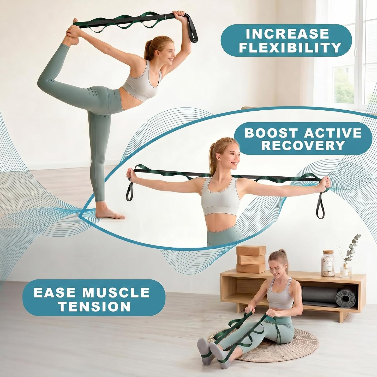 Acozycoo Stretching Strap with Loops for Physical Therapy,Yoga Strap for Stretching,Home Workout,Pilate & Flexibility Training,Non-Elastic Exercise Stretch Band for Hamstring,Leg Stretcher Belt,Flexibility Fascia
