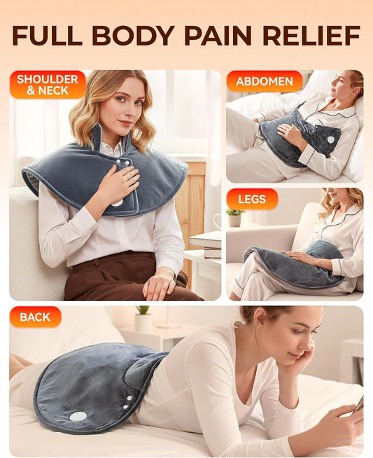 Heating Pad for Neck and Shoulders and Back, Pain Relief Heated Shoulder Wrap with Adjustable Button, 6 Heating Setting and 4 Auto-Off Timer, Gifts for Mom Women Christmas Birthday