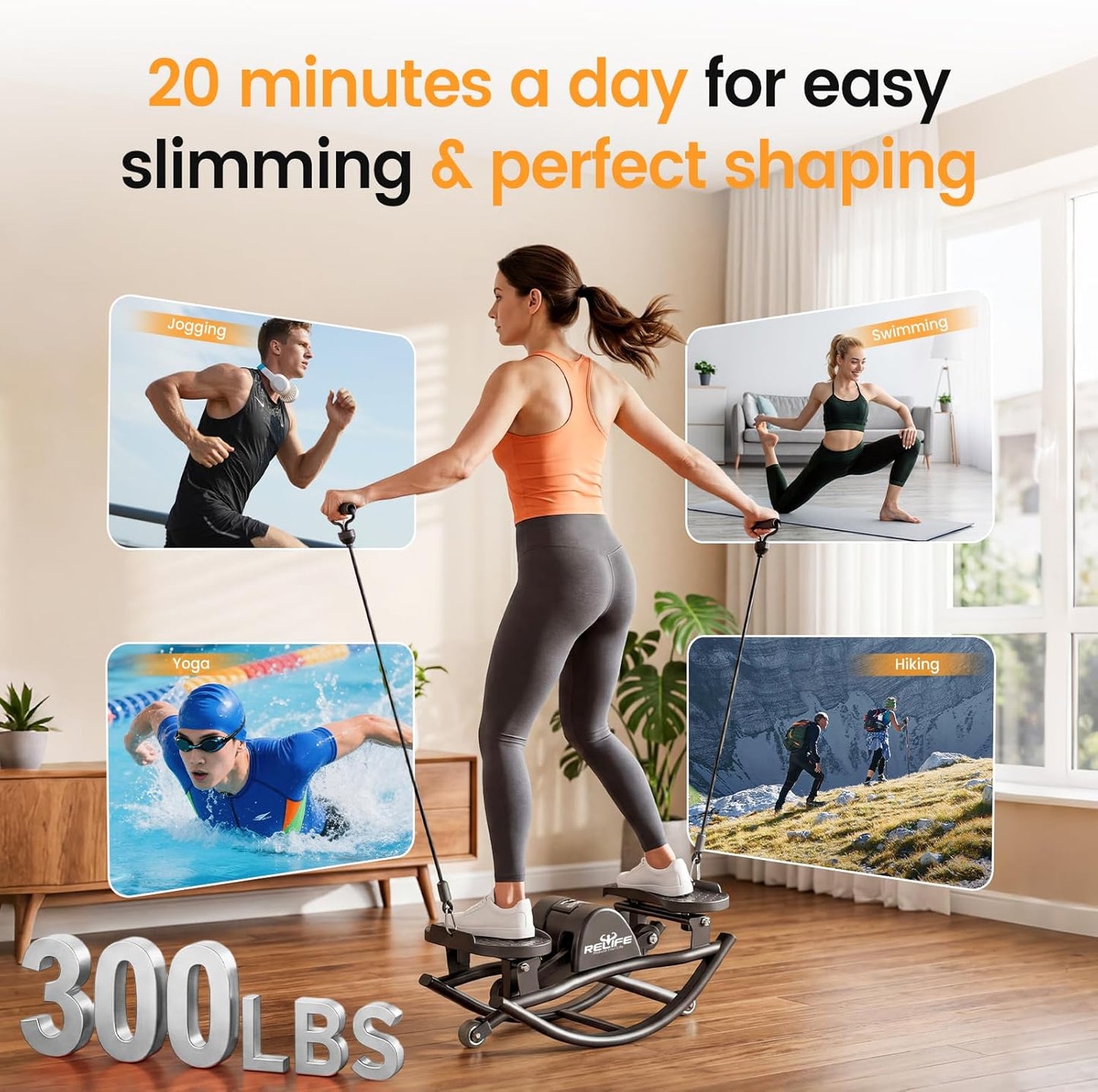 RELIFE REBUILD YOUR LIFE Rock Stepper Side to Side Rocking Fitness Stepper, Low-Impact Balance Board with Resistance Bands,Non-Slip Base for Full Body Workout, Fitness Machine Equipment at Home