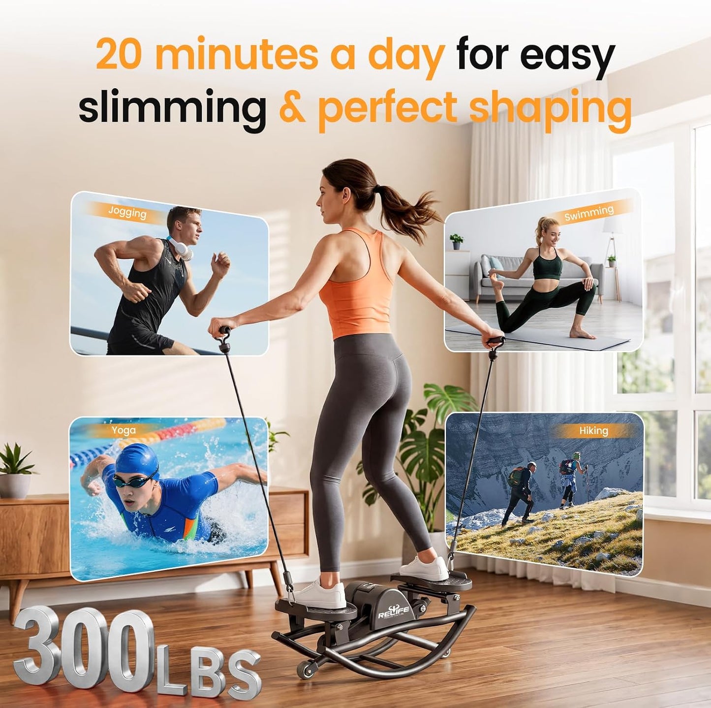 RELIFE REBUILD YOUR LIFE Rock Stepper Side to Side Rocking Fitness Stepper, Low-Impact Balance Board with Resistance Bands,Non-Slip Base for Full Body Workout, Fitness Machine Equipment at Home