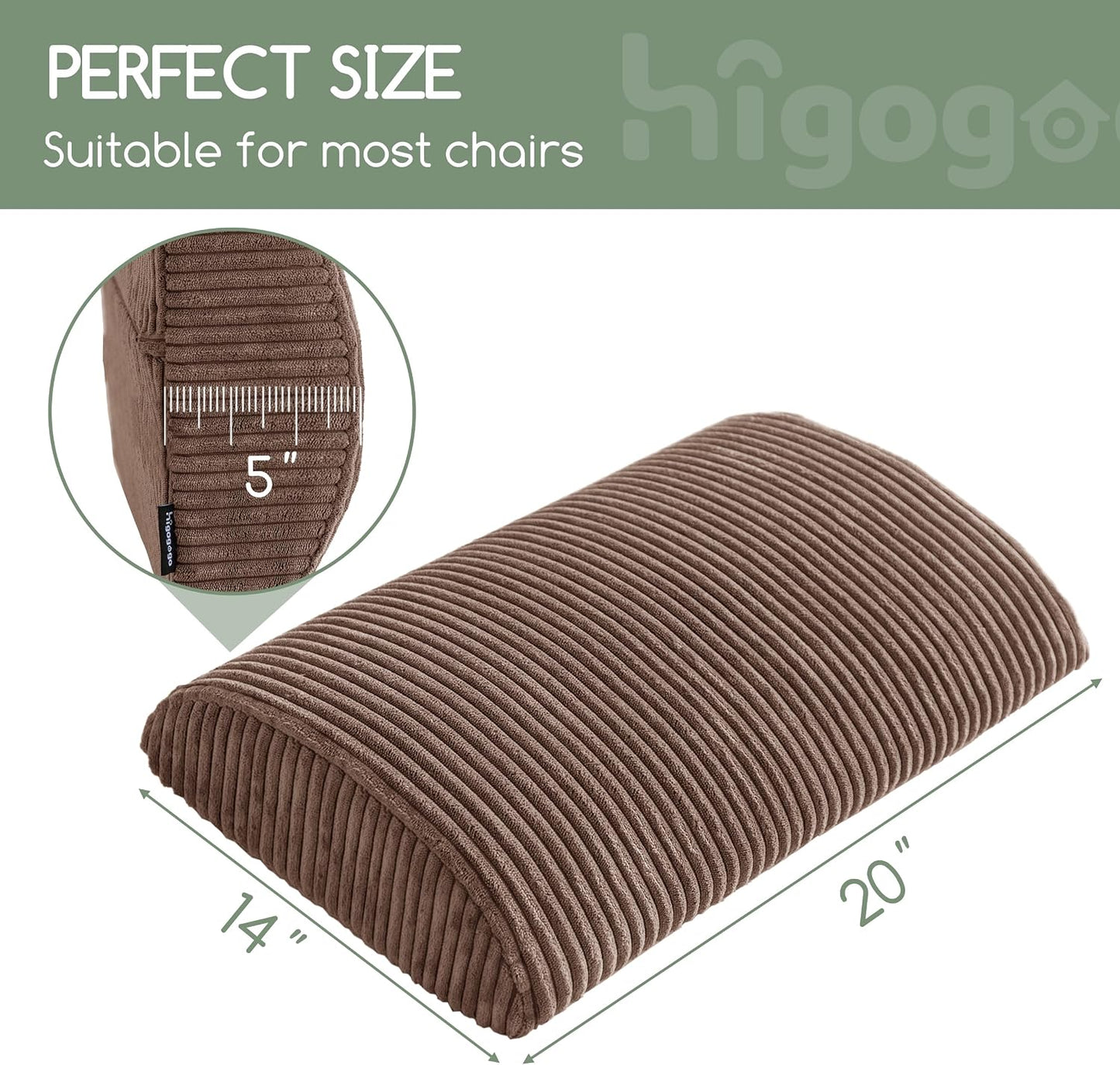 HIGOGOGO Lumbar Support Pillow for Recliner Chair/Accent Chair/Couch, Memory Foam Back Support Cushion for Elderly, Recliner Cushions for Back Rest, Pain Relief, Reading, Washable Cover, Dark Grey
