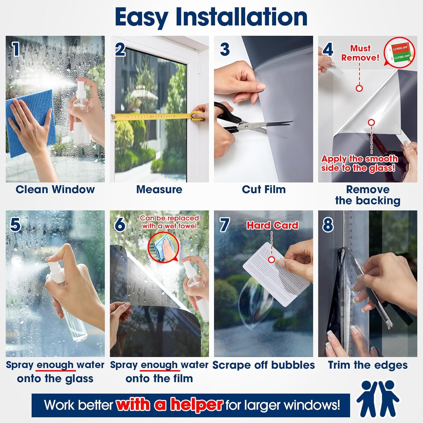 Coavas One Way Privacy Window Film, Heat Control Window Tint for Home, Sun Blocking Reflective Window Film See Out Not in, Anti UV Static Cling for Windows Office Door (Black, 17.5 Inch X 6.5 Feet)