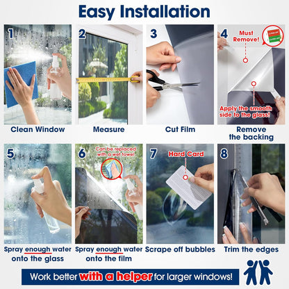 Coavas One Way Privacy Window Film, Heat Control Window Tint for Home, Sun Blocking Reflective Window Film See Out Not in, Anti UV Static Cling for Windows Office Door (Black, 17.5 Inch X 6.5 Feet)
