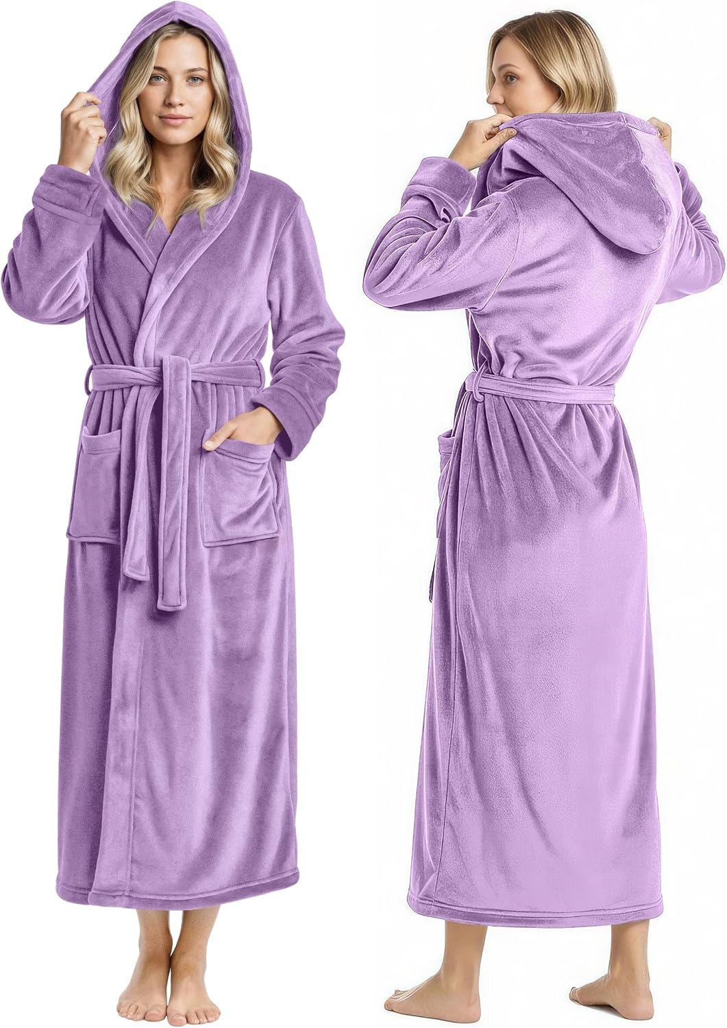 NY Threads Premium Womens Robe with Hood, Plush Fleece Long Bath Robe for Women, Fluffy Soft Women's Bathrobe