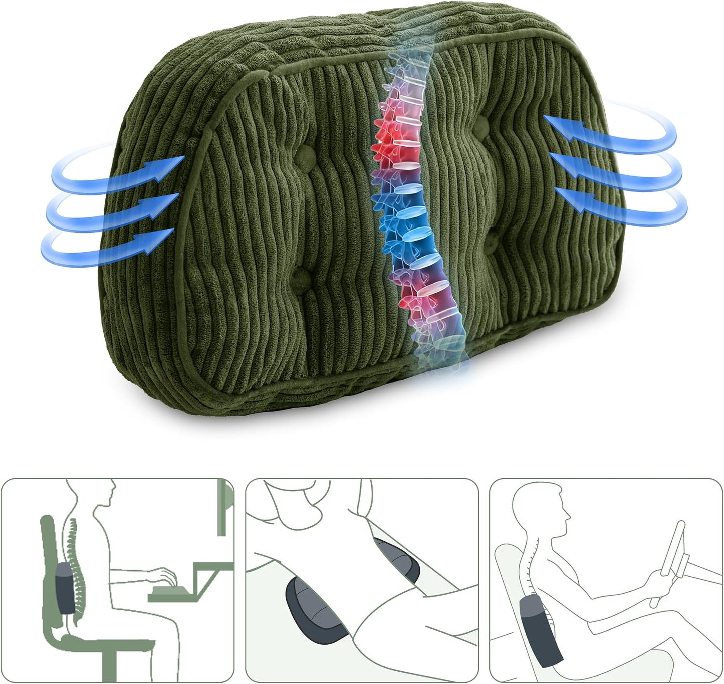 HIGOGOGO Lumbar Support Pillow for Recliner Chair/Accent Chair/Couch/Office Chair, Tufted Corduroy Back Support Cushion for Elderly, Recliner Cushions for Back Rest, Pain Relief, Reading, Brown