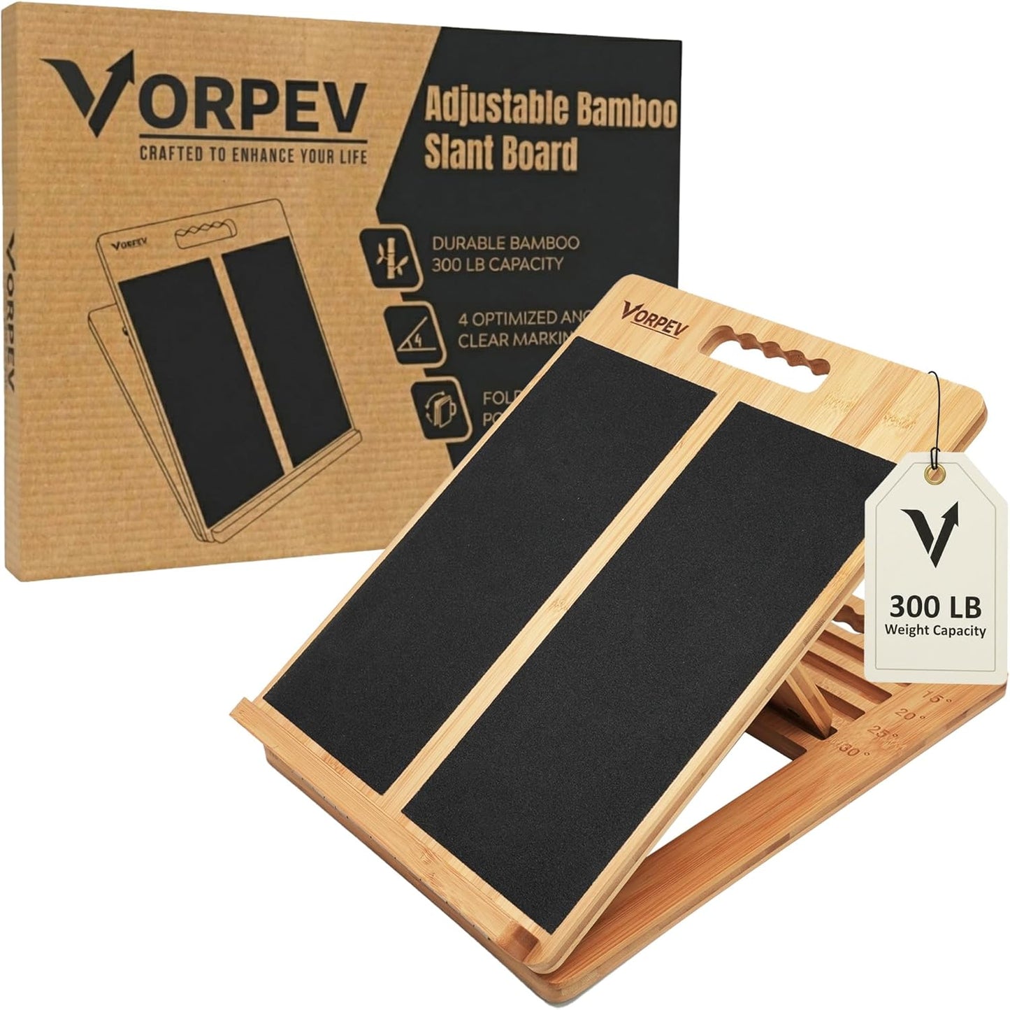 Slant Boards for Exercise - Adjustable Bamboo Calf Stretcher & Squat Wedge, Foldable & Portable Incline Board with Angle Markings, for Physical Therapy Leg Exercisers & Home Gym