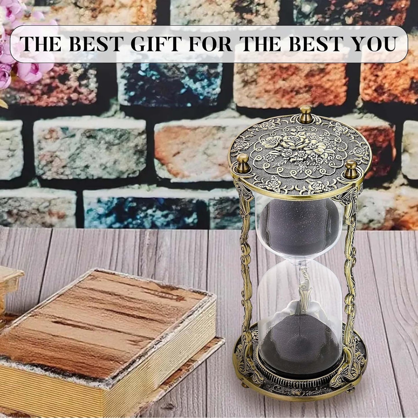SuLiao Hourglass Sand Timer 60 Minute, 60 Min Mandala Rose Engraving Brass Gold Sand Clock,Antique Reloj De Arena 1 Hora, One Hour Glass Sandglass for Gift Home Office Desk Decor