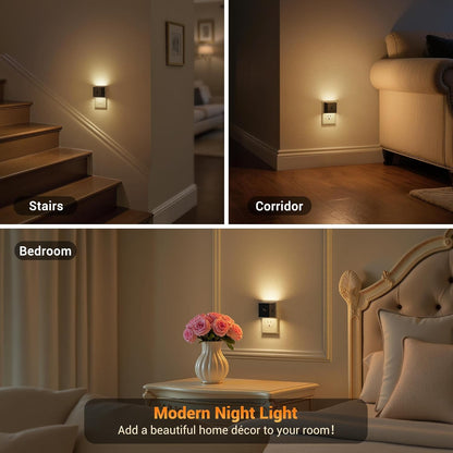 JandCase Night Light, Modern Night Lights Plug into Wall,2 Pack Dusk to Dawn Sensor Nightlight, Amber Brightness Adjustable Nightlight for Kids Bathroom Hallway Kitchen Bedroom Decor