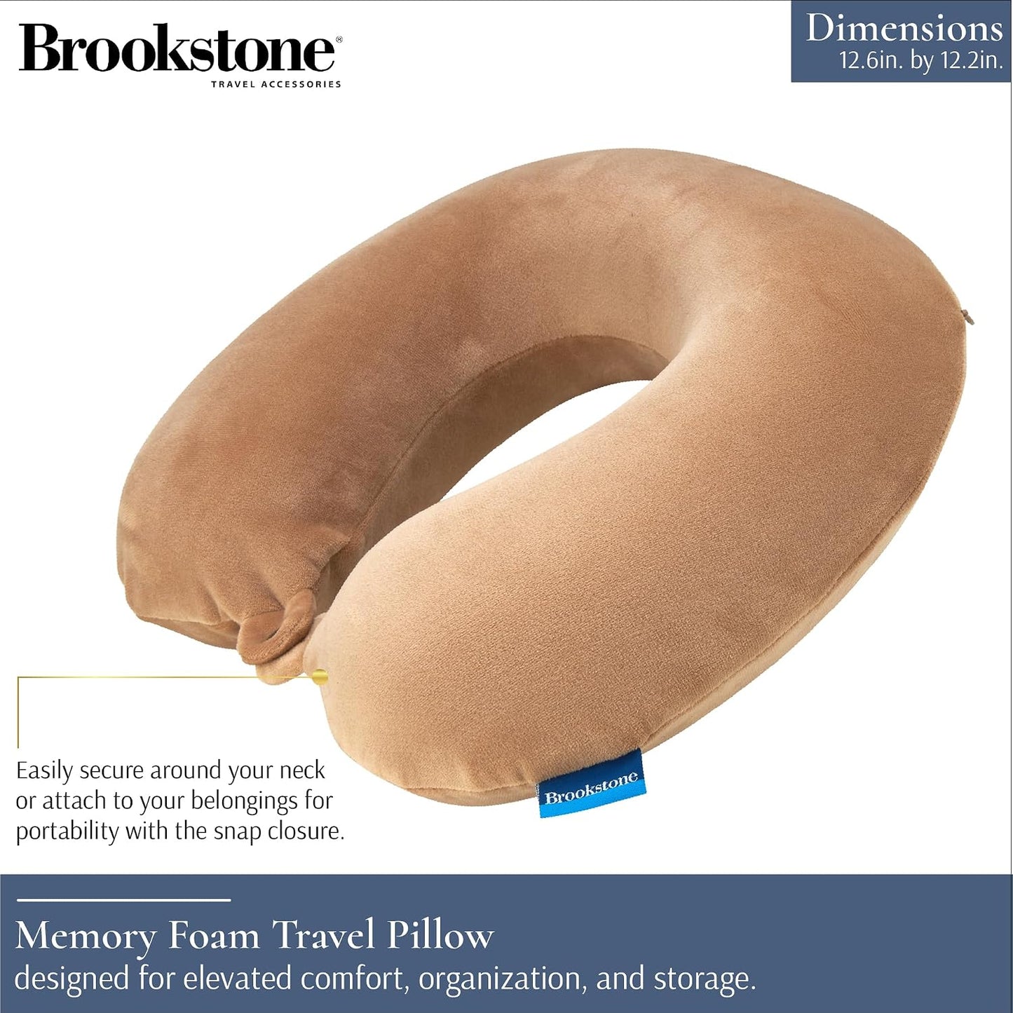 Brookstone Travel Neck Pillow - Lightweight U-Shaped Memory Foam Travel Pillow for Airplane, Car Travels & Sleeping, Blue