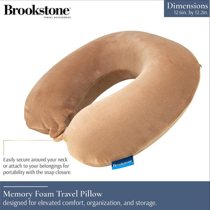 Brookstone Travel Neck Pillow - Lightweight U-Shaped Memory Foam Travel Pillow for Airplane, Car Travels & Sleeping, Blue