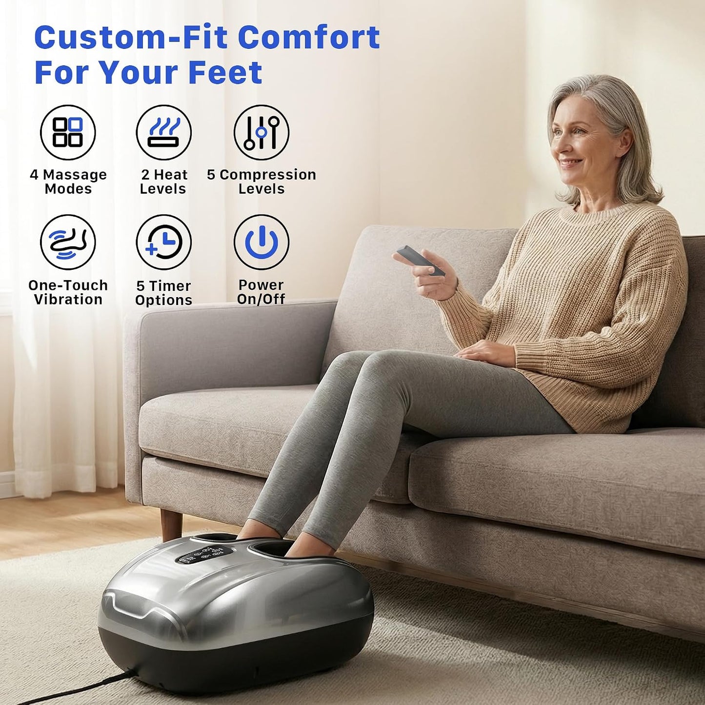 Foot Massager with Heat and Compression 2026 Upgraded Shiatsu Style | Comfortable Combination of Heat, Kneading, Vibration & Compression,for Plantar Fasciitis & Neuropathy