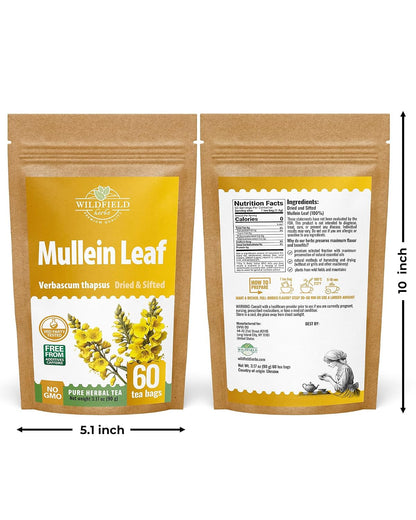 60 Bags Mullein Leaf Tea (Verbáscum L.) - 60 Count 2g Bags Mullen Leaves Mullein Mulungu Hoja De Gordolobo