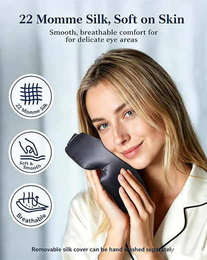 Heated Eye Mask for Dry Eyes, Silk Cordless Moist Warm Eye Compress, FSA Eligible HSA, Rechargeable & Washable, Soothing Relief for Migraine & Tired Eyes, Ideal for Home, Bedtime & Travel, Gray