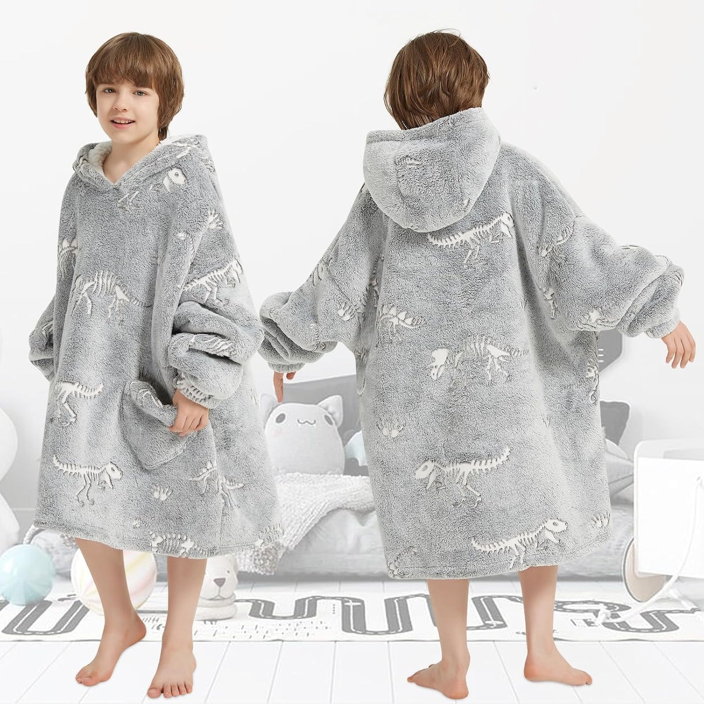 Fiosnow Glow in the Dark Unicorn Blanket Hoodies for Kids 6-13YR Oversize Wearable Blanket Hoodies for Boys Girls Teens