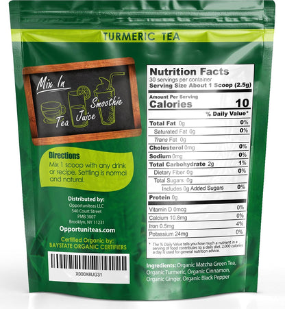 Opportuniteas Organic Matcha Turmeric Tea Powder - 30 Servings