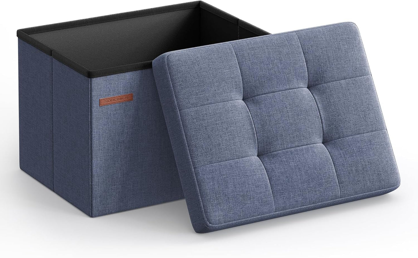 SONGMICS Mazie Collection - Small Folding Storage Ottoman, Foot Rest Stool, 12.2 x 16.1 x 12.2 Inches, 286 lb Load Capacity, for Living Room, Bedroom, Home Office, Dorm, Dark Gray ULSF102G01