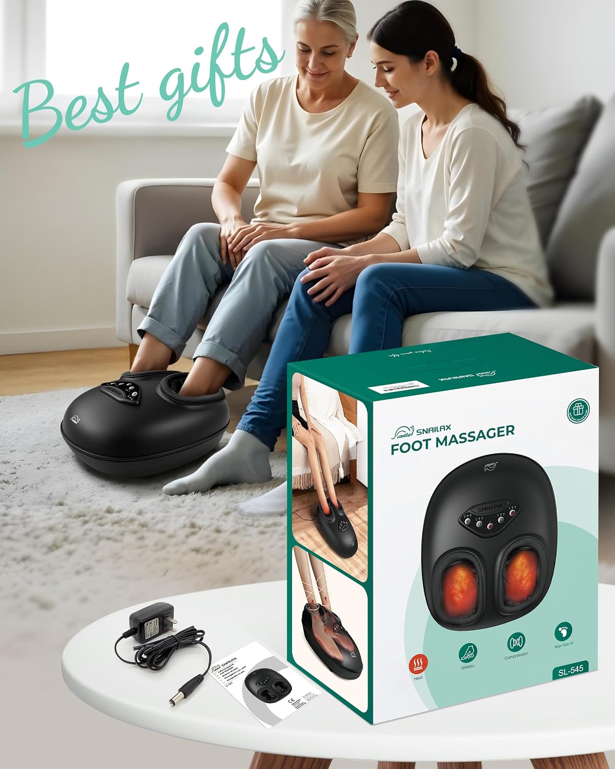 Snailax Shiatsu Foot Massager with Heat, FSA Eligible, Kneading, Compression, Vibration, Feet Massage Machine for Plantar Fasciitis, Neuropathy, Foot Warmer, Gifts for Women Men,Size 13