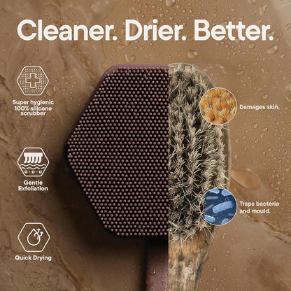 TOOLETRIES Silicone Back Scrubber for Shower, Exfoliating Body & Bath Brush, Long Ergonomic Handle, Non-Slip Grip for Hard-to-Reach Areas, Hygienic Silicone Bath Accessory for Men & Women - Charcoal