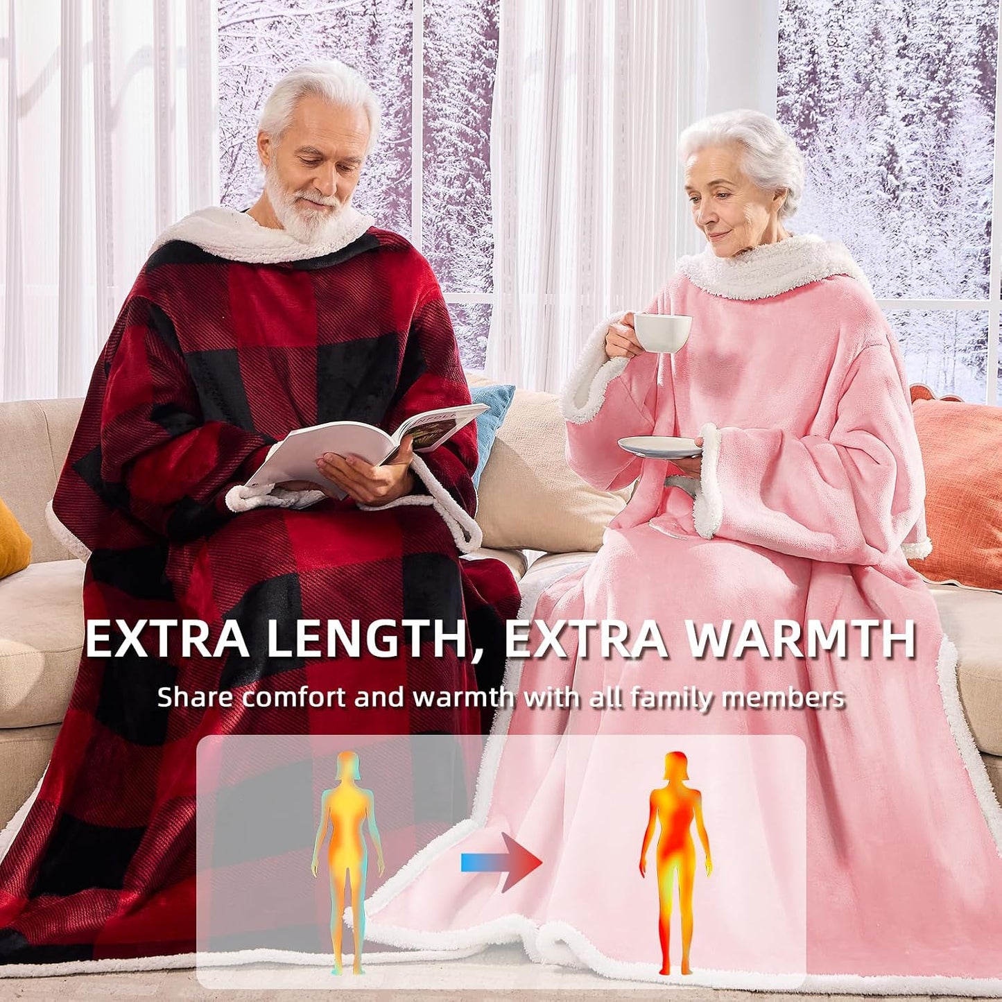 IFNOW Sherpa Wearable Blanket with Sleeves for Women Men Adults, Christmas Birthday Gifts for Women Mom Wife, Cozy Wearable Blanket with Arm and Pocket, Warm Full Body TV Wrap Throw Blanket, Grey