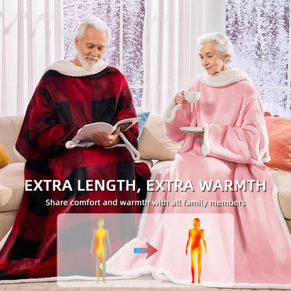 IFNOW Sherpa Wearable Blanket with Sleeves for Women Men Adults, Christmas Birthday Gifts for Women Mom Wife, Cozy Wearable Blanket with Arm and Pocket, Warm Full Body TV Wrap Throw Blanket, Grey