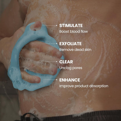 Silicone Shower Scrubber for Body – Exfoliating Loofah Alternative, Zinc & Silver-Infused, Hygienic & Gentle for Sensitive Skin, Durable & Long-Lasting Body Scrubber for Men - Sky Blue