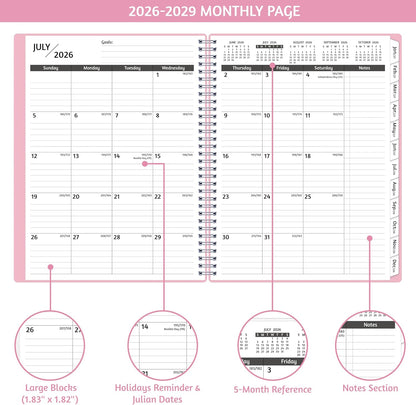 Monthly Planner 2026-2029, 36 Months Calendar Planner 2026-2029 from Jul 2026 – Jun 2029, 8.5'' x 11'' with Ruled Spread, Flexible Cover, Spiral Wirebound, Pocket, Coated Tabs, Notes ＆ Habit Tracker