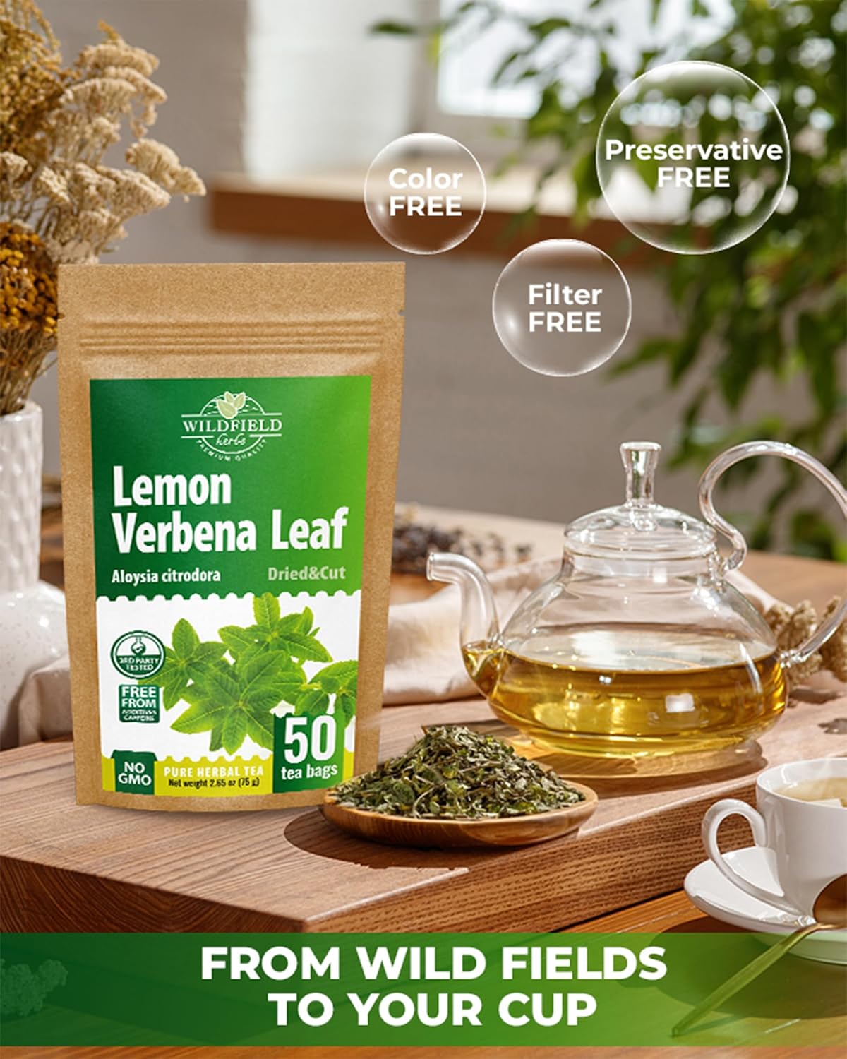 50 Bags Lemon Verbena Tea Dried Cut Leaves Herb Cedron (Aloysia Citrodora) - 50 Count 1.5g Tea Bags Verbena De Limón