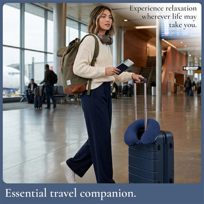 Brookstone Travel Neck Pillow - Lightweight U-Shaped Memory Foam Travel Pillow for Airplane, Car Travels & Sleeping, Blue
