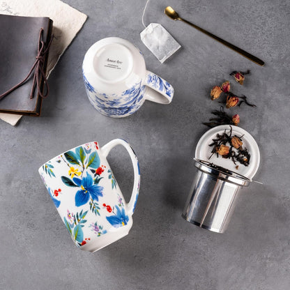 AmorArc Porcelain Tea Mug with Infuser and Lids, 18 Oz Large Cup Strainer with Bag Holder for Loose Leaf Tea, Steeping Coffee Mug for House-warming Wedding Birthday Gift