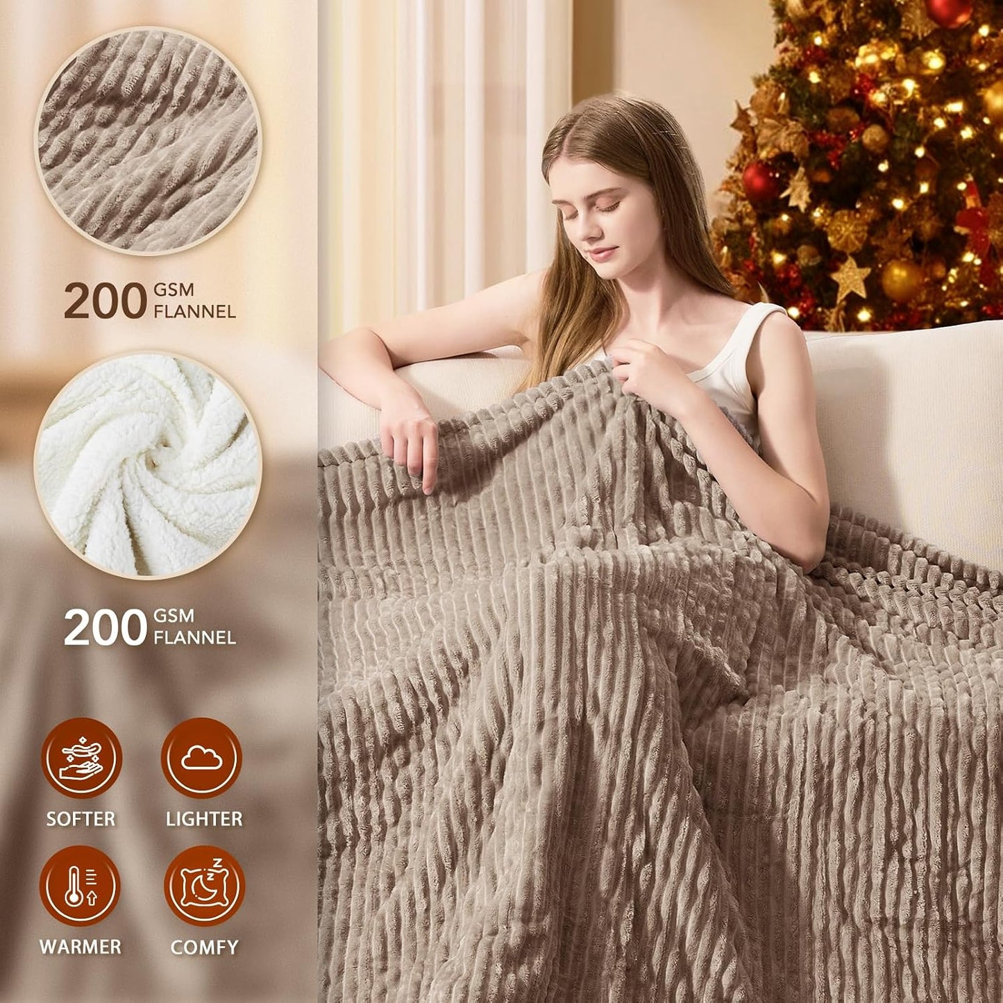 Homemate Heated Blanket Electric Throw - 50"x60" Heating Blanket Throw 1/2/4/6/8 Hours Auto-Off 10 Heat Levels Over-Heat Protection Soft Flannel Sherpa Heater ETL Certification