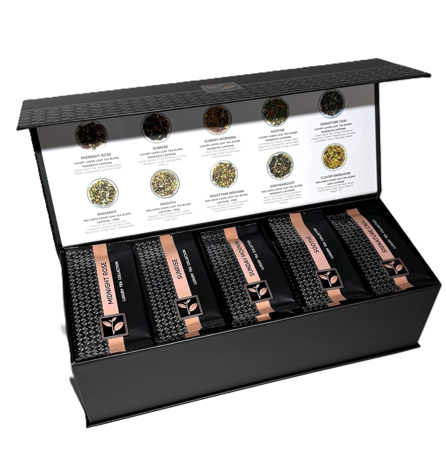 Pure And Easy Tea, Premium Tea Flight Gift Set, 30 Count, 10 Blend Loose Leaf Sampler, Herbal & Caffeinated Variety Pack, Luxury Tea Gift Box, Makes 60 Cups