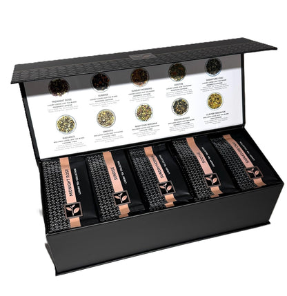 Pure And Easy Tea, Premium Tea Flight Gift Set, 30 Individual Loose Leaf Tea Packets, 10 Blend Tea Sampler, Herbal & Caffeinated Variety Pack, Luxury Gift Box, Makes 60 Cups