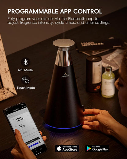 All-Metal Waterless Scent Diffuser Kit – 1500 Sq.Ft Coverage, Wireless Rechargeable,App Control, Mood Light, Hotel Scent Diffuser, Includes 5×15ml Essential Oils, for Home,Large Room,Spa,Silver