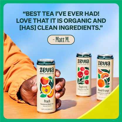 Zevia Zero Sugar Tea, Black Tea with Raspberry, 12 oz Cans (12-Pack) – Naturally Sweetened, Zero Calorie Sugar Free - Non-GMO Project Verified, Gluten-Free, Vegan