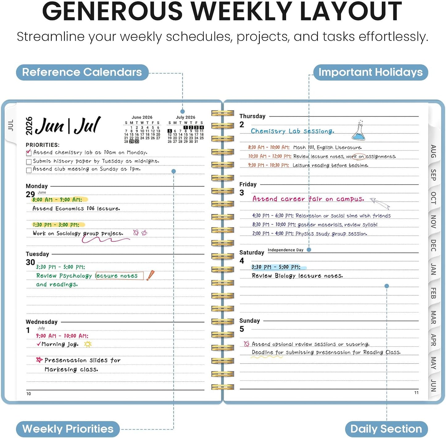 Planner 2026-2027, 8.5" x 11" Weekly and Monthly Academic Year Planner Calendar, July 2026 - June 2027, Hardcover Large School Planning Agenda With Tabs, Perfect for School & Office Supplies, A4, Green