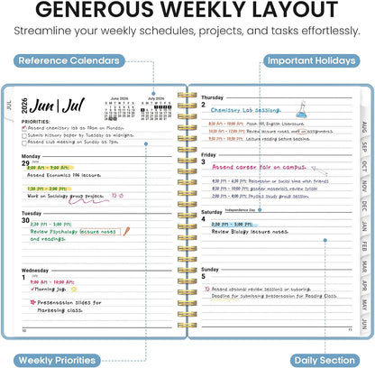 Planner 2026-2027, 8.5" x 11" Weekly and Monthly Academic Year Planner Calendar, July 2026 - June 2027, Hardcover Large School Planning Agenda With Tabs, Perfect for School & Office Supplies, A4, Green