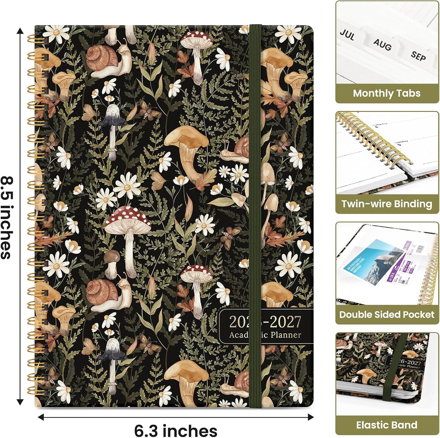 Planner 2026-2027, Academic Monthly and Weekly Calendar Planner for Women, July 2026 - June 2027, Hardcover Pretty Agenda Planner Book with Tabs, Spiral Daily Organizer for School Office Home Supplies, 6.3" x 8.5" - Blue Floral