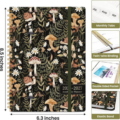Planner 2026-2027, Academic Monthly and Weekly Calendar Planner for Women, July 2026 - June 2027, Hardcover Pretty Agenda Planner Book with Tabs, Spiral Daily Organizer for School Office Home Supplies, 6.3" x 8.5" - Blue Floral