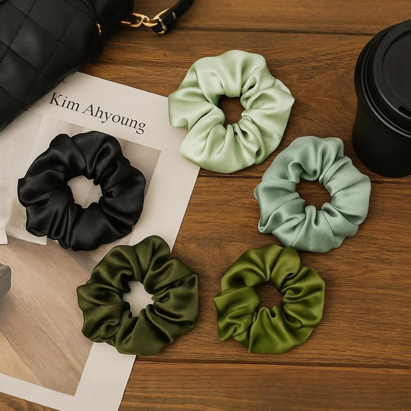 LILYSILK Silk Hair Scrunchies / Ties for Frizz & Breakage Prevention, 100% Mulberry, No Damage, Elastic ponytail Holders, 1Pc, Coffee - Colors B